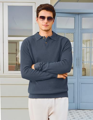 MAGNIVIT Mens Long Sleeve Knit Polo Shirts Casual Raglan Sleeve Sweater 2-Button Down Anti-Pilling Golf Shirts