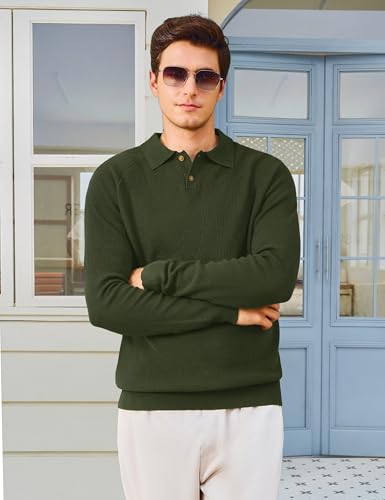 MAGNIVIT Mens Long Sleeve Knit Polo Shirts Casual Raglan Sleeve Sweater 2-Button Down Anti-Pilling Golf Shirts