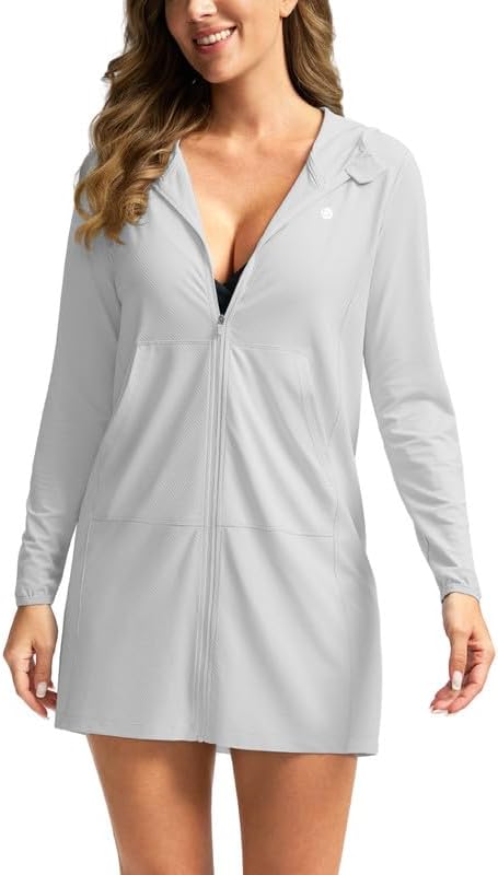 Women's UPF 50+ Swim Cover Up Sun Protection Hoodie Long Jacket SPF Lightweight Beach Cover Ups for Women