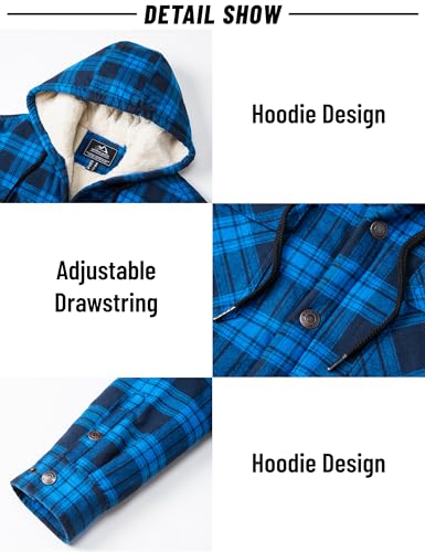 MAGNIVIT Mens Flannel Jacket Sherpa Fleece Lined Plaid Jackets Shirt Thick Snap Button Flannel Hoodie Cotton Winter Shacket