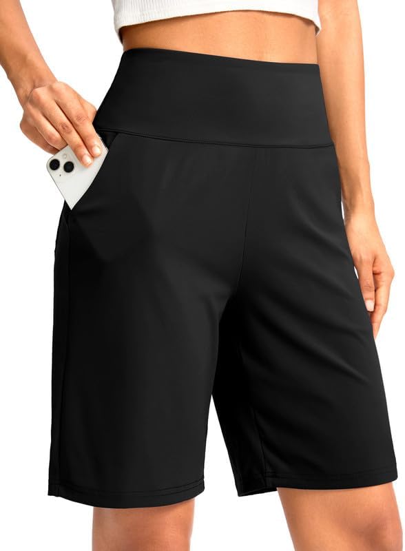 G Gradual Women's Bermuda Long Shorts with Pockets 9" High Waisted Knee Length Shorts for Women Walking Athletic Workout
