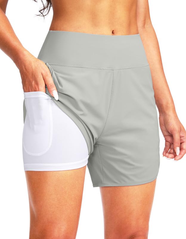G Gradual Women's 5" High Waisted Swim Board Shorts Quick Dry UPF 50+ Swimming Beach Shorts for Women with Liner Pockets