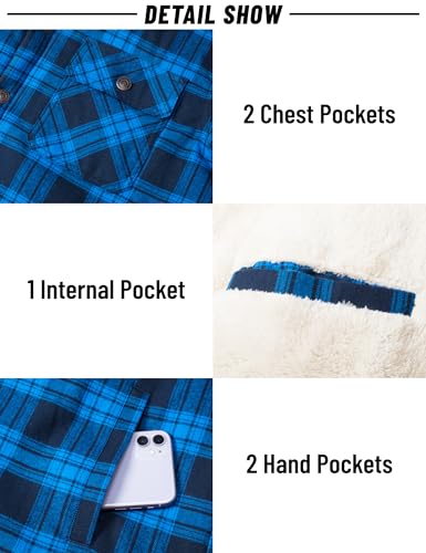 MAGNIVIT Mens Flannel Jacket Sherpa Fleece Lined Plaid Jackets Shirt Thick Snap Button Flannel Hoodie Cotton Winter Shacket
