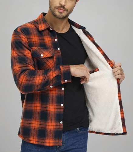 MAGNIVIT Mens Flannel Plaid Shirts Fleece Warm Winter Coat Sherpa Lining Jackets Soft Thickened Outwear Casual Outdoor Travel