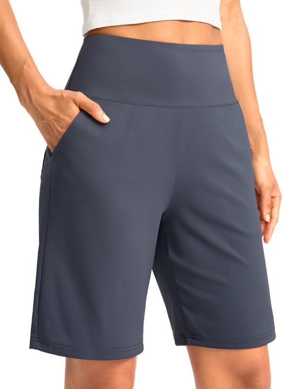 G Gradual Women's Bermuda Long Shorts with Pockets 9" High Waisted Knee Length Shorts for Women Walking Athletic Workout