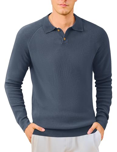 MAGNIVIT Mens Long Sleeve Knit Polo Shirts Casual Raglan Sleeve Sweater 2-Button Down Anti-Pilling Golf Shirts