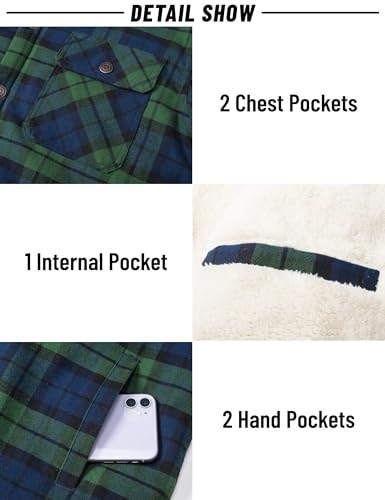 MAGNIVIT Mens Flannel Jacket Sherpa Fleece Lined Plaid Jackets Shirt Thick Snap Button Flannel Hoodie Cotton Winter Shacket