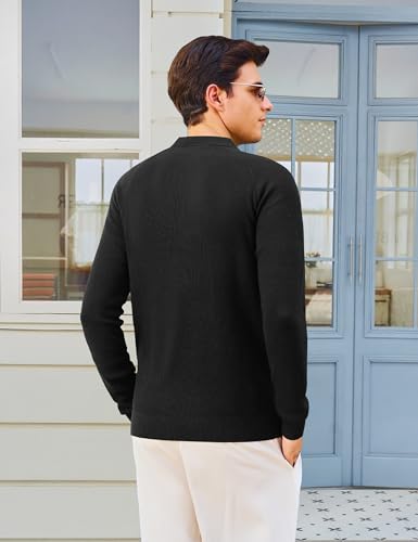 MAGNIVIT Mens Long Sleeve Knit Polo Shirts Casual Raglan Sleeve Sweater 2-Button Down Anti-Pilling Golf Shirts