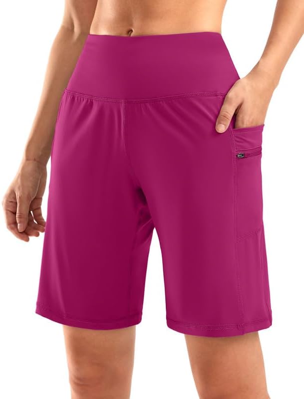 G Gradual Women's High Waisted 9" Bermuda Shorts with Zipper Pockets Athletic Workout Long Shorts for Women Knee Length