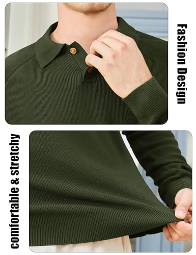 MAGNIVIT Mens Long Sleeve Knit Polo Shirts Casual Raglan Sleeve Sweater 2-Button Down Anti-Pilling Golf Shirts
