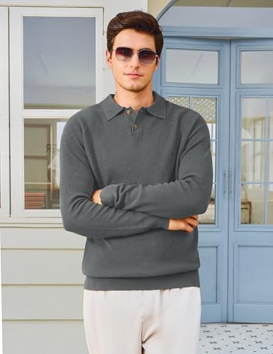 MAGNIVIT Mens Long Sleeve Knit Polo Shirts Casual Raglan Sleeve Sweater 2-Button Down Anti-Pilling Golf Shirts