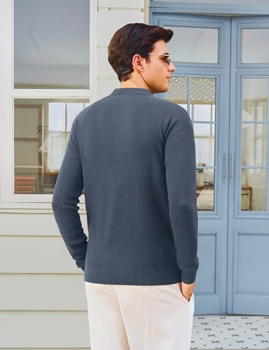 MAGNIVIT Mens Long Sleeve Knit Polo Shirts Casual Raglan Sleeve Sweater 2-Button Down Anti-Pilling Golf Shirts
