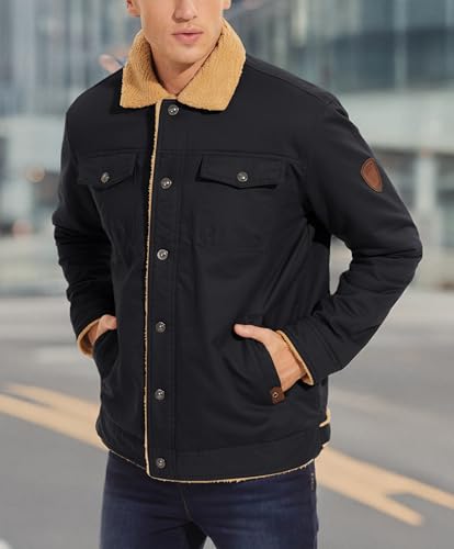 MAGNIVIT Men's Cotton Cargo Jacket Winter Sherpa Fleece Lined Work Jacket Coats with 5 Pockets