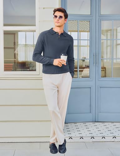 MAGNIVIT Mens Long Sleeve Knit Polo Shirts Casual Raglan Sleeve Sweater 2-Button Down Anti-Pilling Golf Shirts