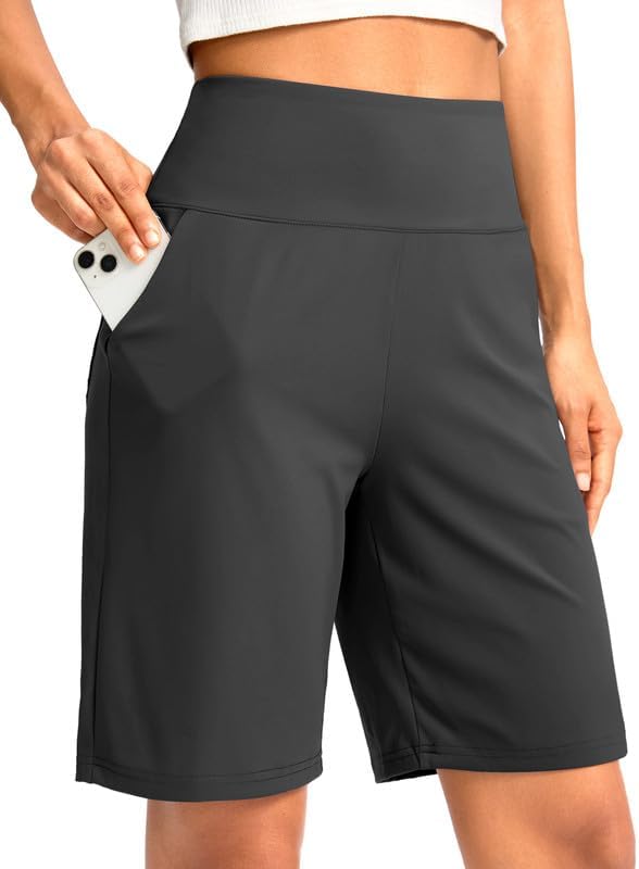 G Gradual Women's Bermuda Long Shorts with Pockets 9" High Waisted Knee Length Shorts for Women Walking Athletic Workout