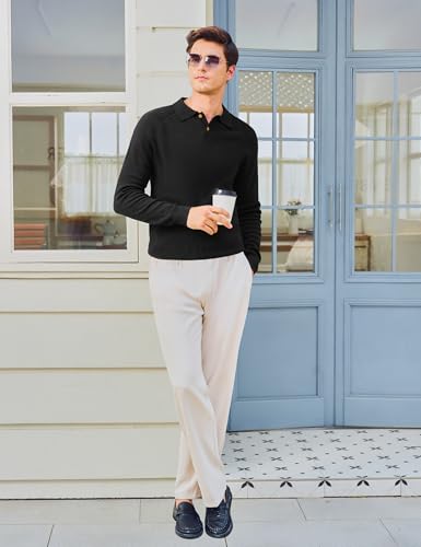 MAGNIVIT Mens Long Sleeve Knit Polo Shirts Casual Raglan Sleeve Sweater 2-Button Down Anti-Pilling Golf Shirts