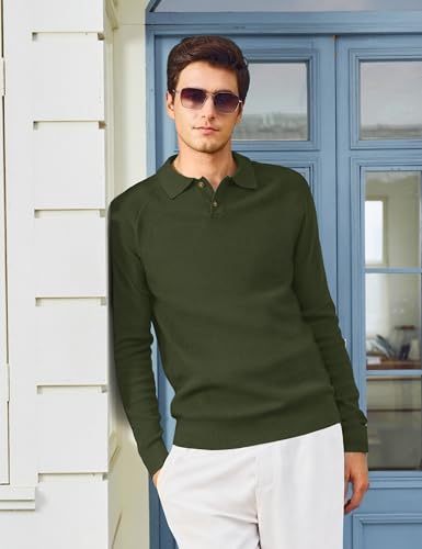 MAGNIVIT Mens Long Sleeve Knit Polo Shirts Casual Raglan Sleeve Sweater 2-Button Down Anti-Pilling Golf Shirts