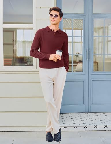 MAGNIVIT Mens Long Sleeve Knit Polo Shirts Casual Raglan Sleeve Sweater 2-Button Down Anti-Pilling Golf Shirts