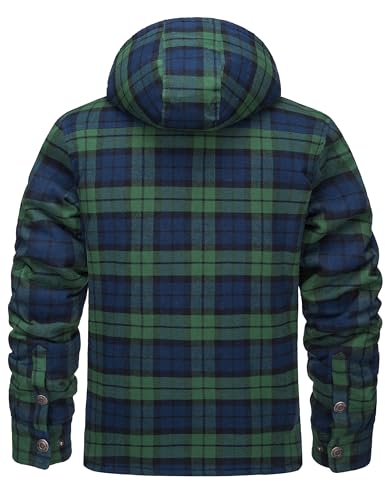 MAGNIVIT Mens Flannel Jacket Sherpa Fleece Lined Plaid Jackets Shirt Thick Snap Button Flannel Hoodie Cotton Winter Shacket