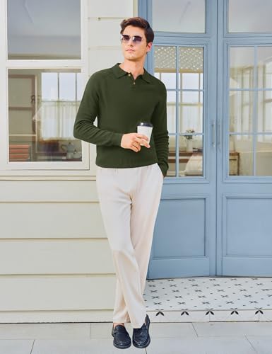 MAGNIVIT Mens Long Sleeve Knit Polo Shirts Casual Raglan Sleeve Sweater 2-Button Down Anti-Pilling Golf Shirts