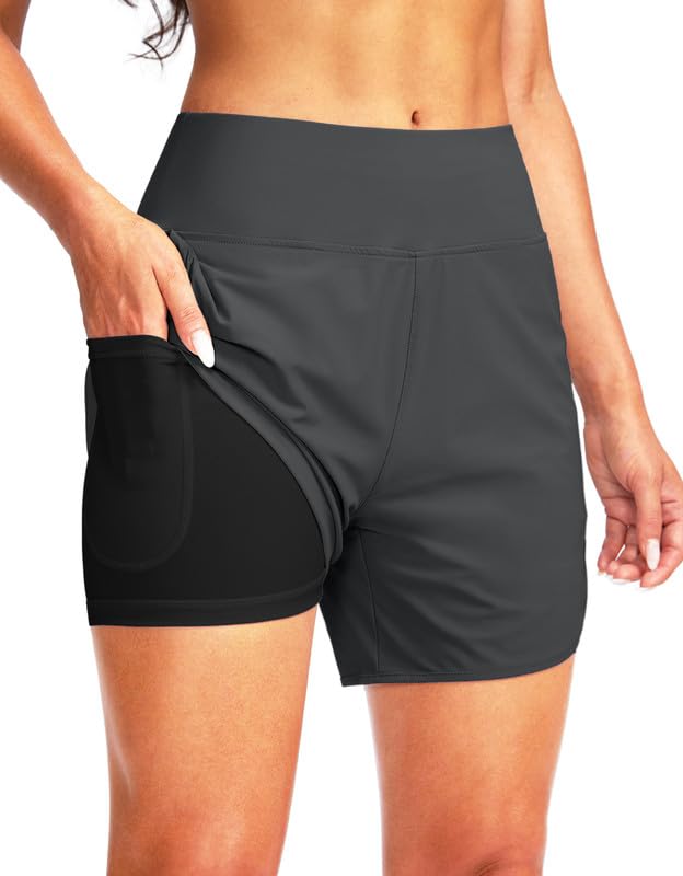 G Gradual Women's 5" High Waisted Swim Board Shorts Quick Dry UPF 50+ Swimming Beach Shorts for Women with Liner Pockets