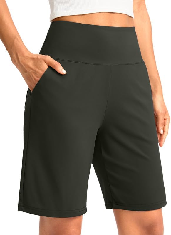 G Gradual Women's Bermuda Long Shorts with Pockets 9" High Waisted Knee Length Shorts for Women Walking Athletic Workout