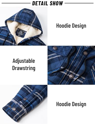 MAGNIVIT Mens Flannel Jacket Sherpa Fleece Lined Plaid Jackets Shirt Thick Snap Button Flannel Hoodie Cotton Winter Shacket