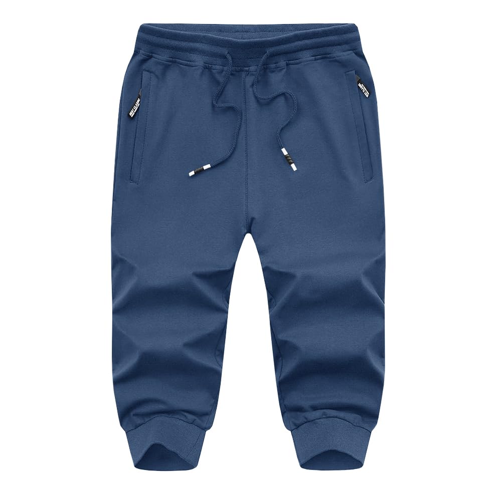 MAGNIVIT Men's 3/4 Jogger Capri Pants Workout Gym Below Knee Shorts Zipper Pockets Jogger Sweatpant Capris for Men