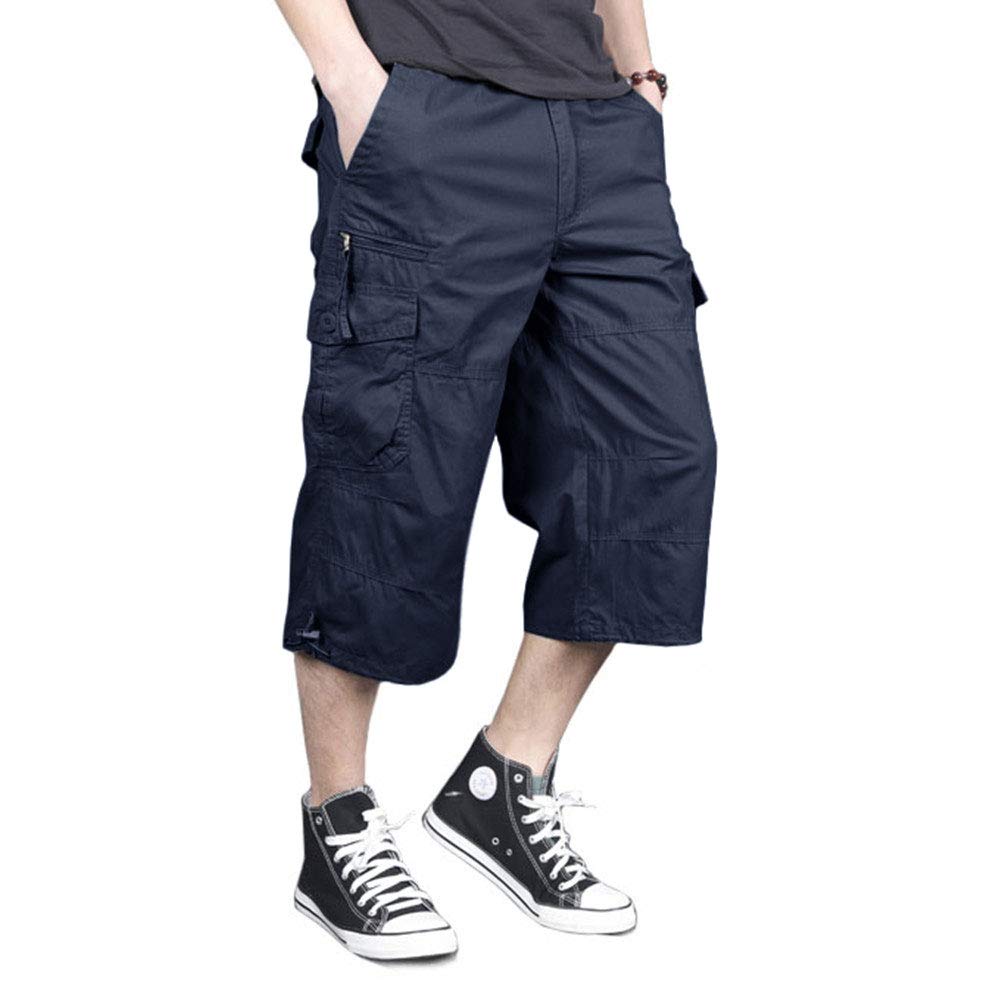 MAGNIVIT Men's Capri Long Elastic Cargo Shorts Below Knee Shorts 3/4 Cotton Cargo Casual Shorts with Multi-Pockets
