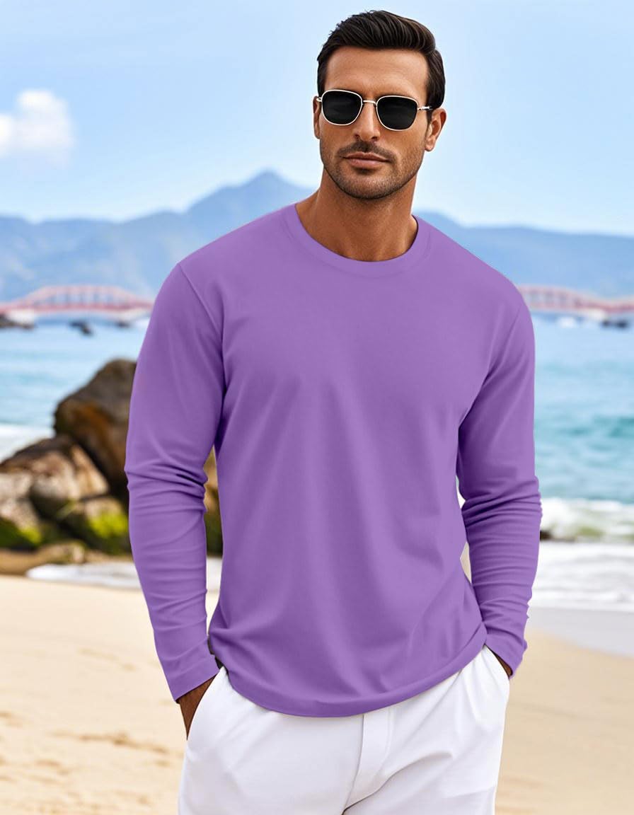 MAGNIVIT Men's Long Sleeve Shirts Cotton T-Shirt Crew Neck Midweight Tees Classic Basic Casual Tops Plain Soft Shirt