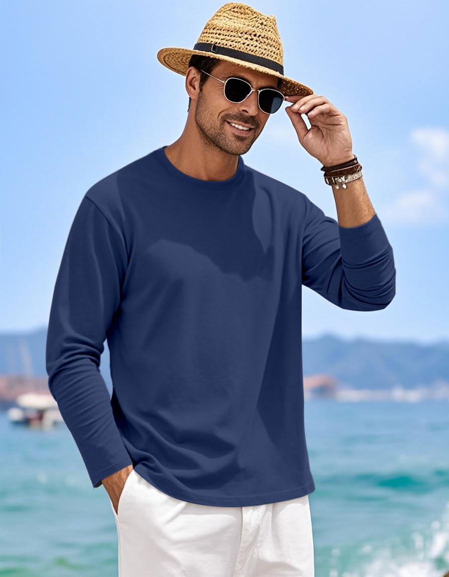MAGNIVIT Men's Long Sleeve Shirts Cotton T-Shirt Crew Neck Midweight Tees Classic Basic Casual Tops Plain Soft Shirt