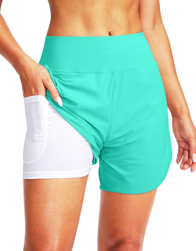 G Gradual Women's 5" High Waisted Swim Board Shorts Quick Dry UPF 50+ Swimming Beach Shorts for Women with Liner Pockets
