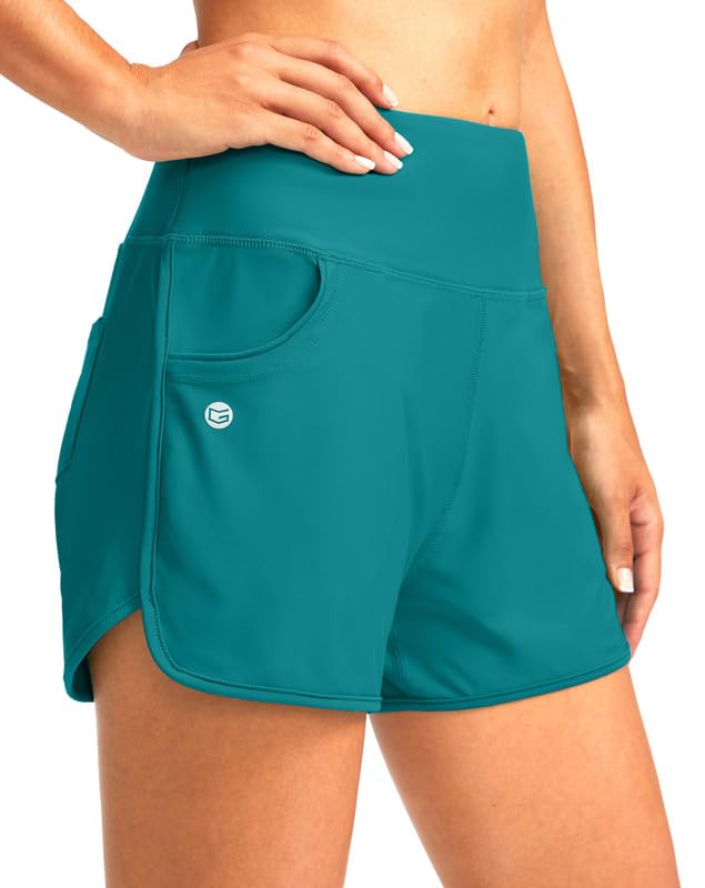 G Gradual Women's 3" High Waisted Swim Board Shorts with Pockets Quick Dry Swimsuit Bottoms Bathing Suit for Women with Liner