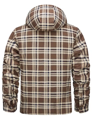 MAGNIVIT Mens Flannel Jacket Sherpa Fleece Lined Plaid Jackets Shirt Thick Snap Button Flannel Hoodie Cotton Winter Shacket