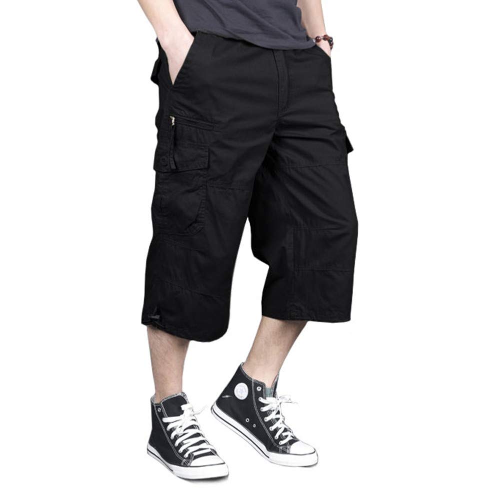 MAGNIVIT Men's Capri Long Elastic Cargo Shorts Below Knee Shorts 3/4 Cotton Cargo Casual Shorts with Multi-Pockets