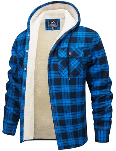 MAGNIVIT Mens Flannel Jacket Sherpa Fleece Lined Plaid Jackets Shirt Thick Snap Button Flannel Hoodie Cotton Winter Shacket