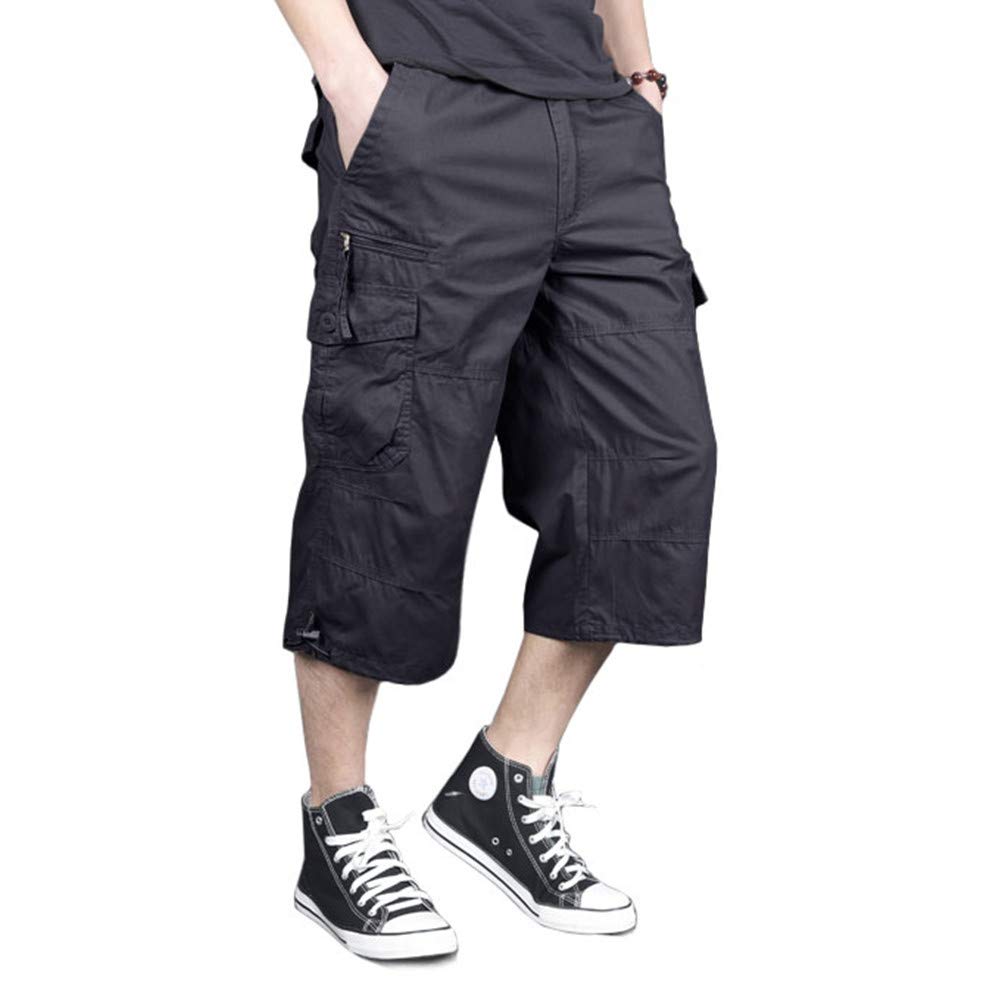 MAGNIVIT Men's Capri Long Elastic Cargo Shorts Below Knee Shorts 3/4 Cotton Cargo Casual Shorts with Multi-Pockets