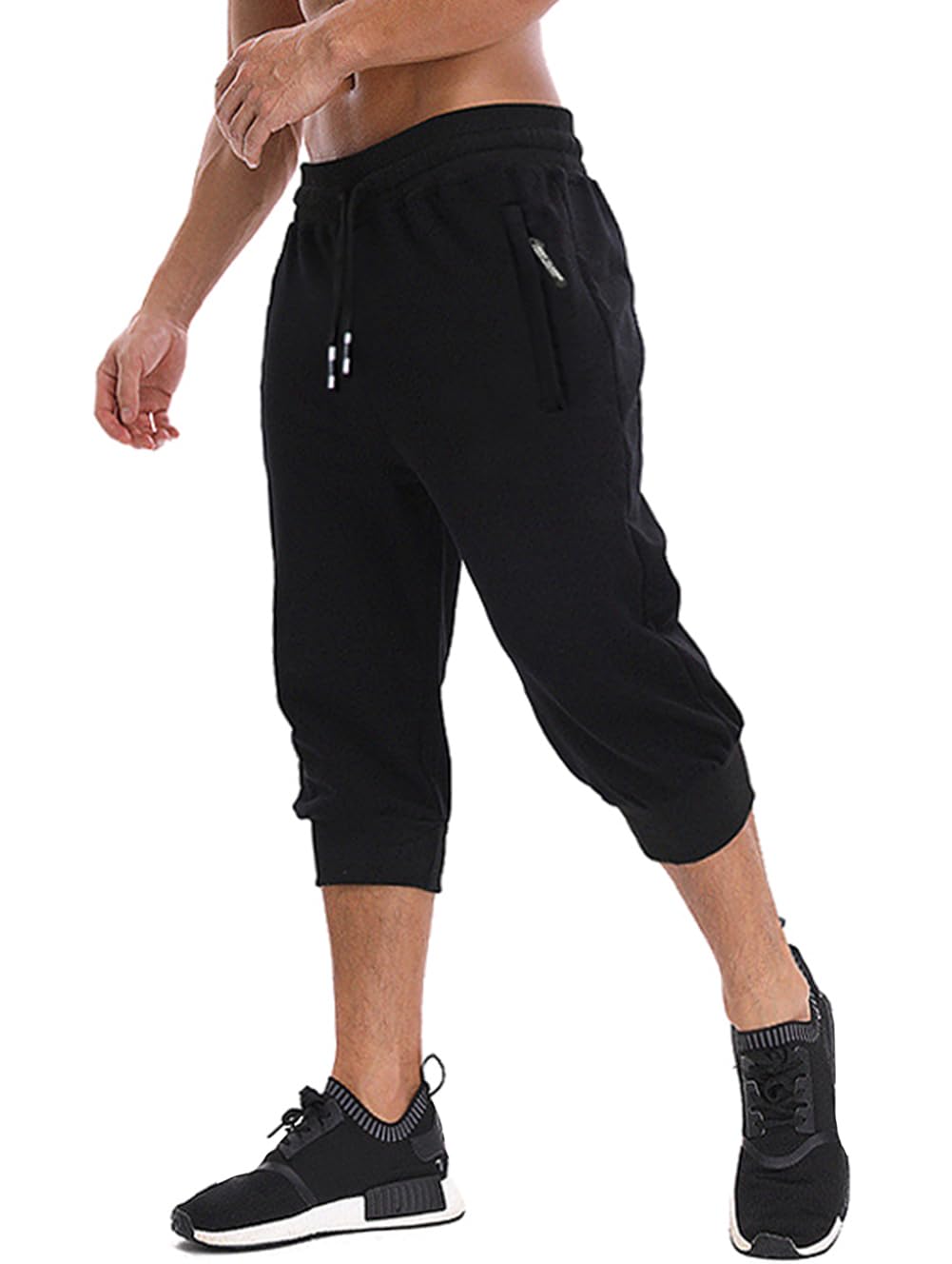 MAGNIVIT Men's 3/4 Jogger Capri Pants Workout Gym Below Knee Shorts Zipper Pockets Jogger Sweatpant Capris for Men