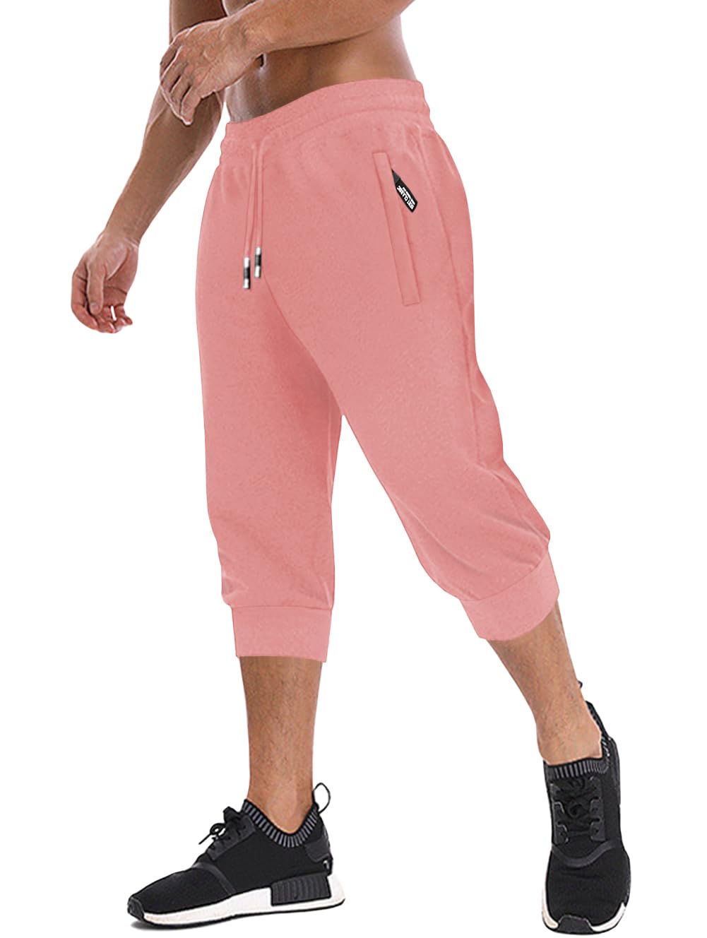 MAGNIVIT Men's 3/4 Jogger Capri Pants Workout Gym Below Knee Shorts Zipper Pockets Jogger Sweatpant Capris for Men