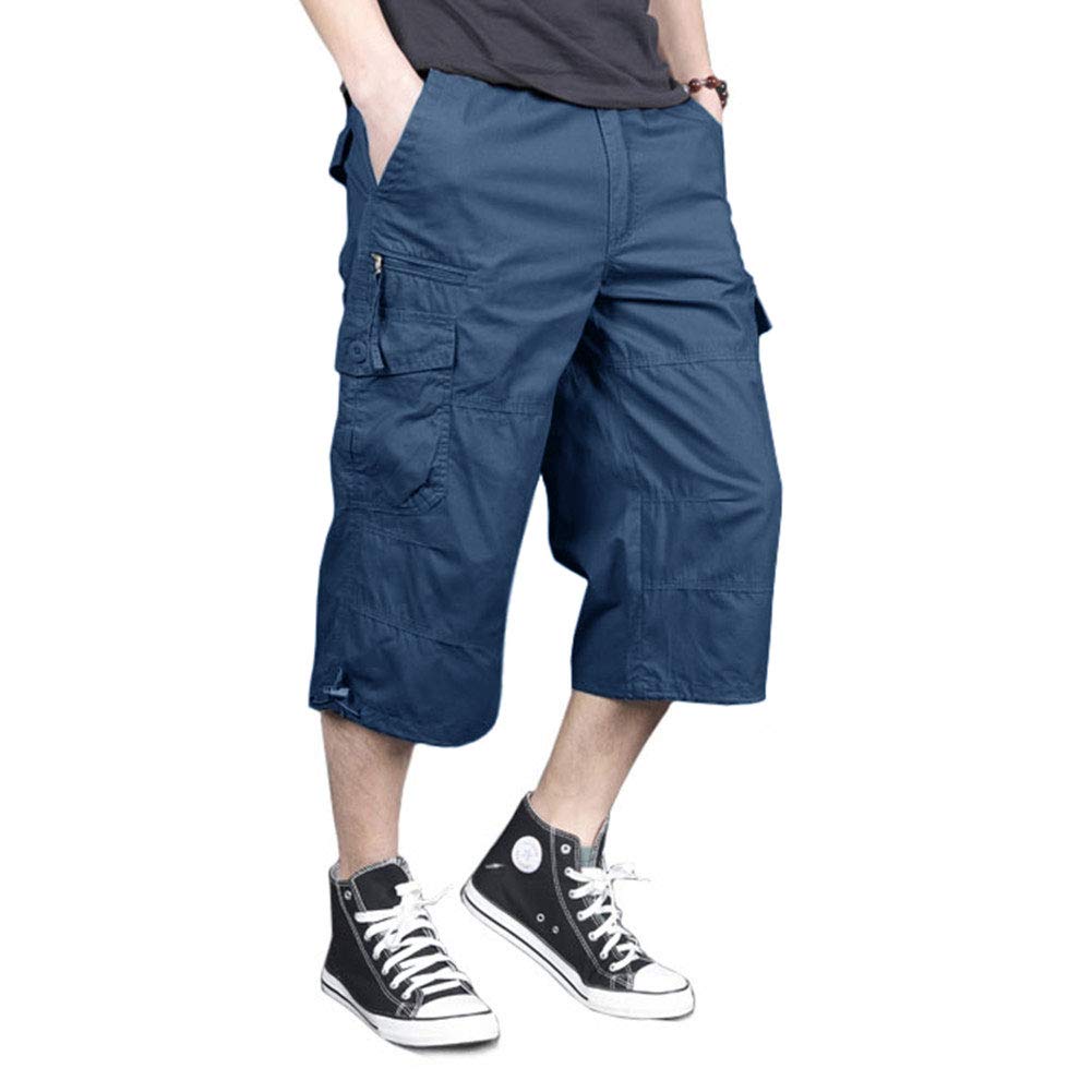 MAGNIVIT Men's Capri Long Elastic Cargo Shorts Below Knee Shorts 3/4 Cotton Cargo Casual Shorts with Multi-Pockets