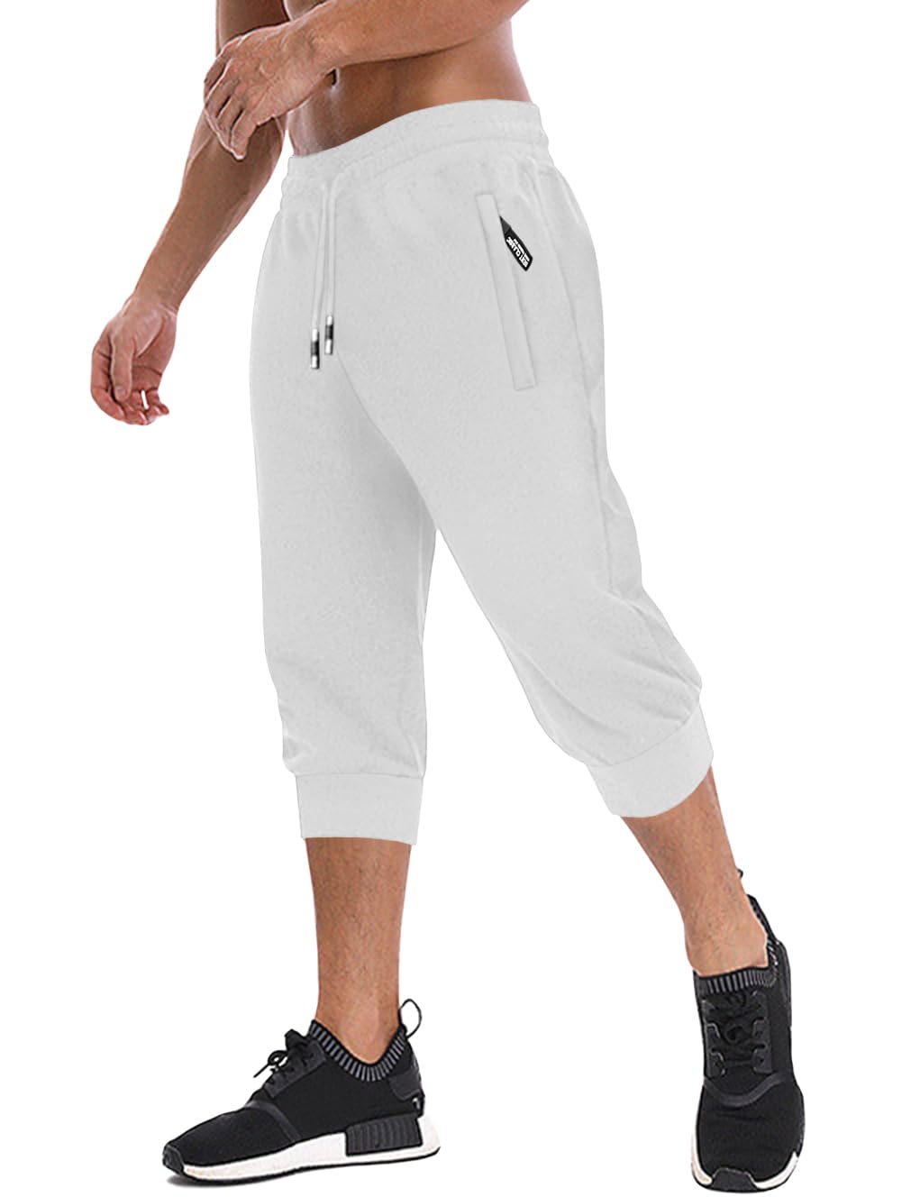 MAGNIVIT Men's 3/4 Jogger Capri Pants Workout Gym Below Knee Shorts Zipper Pockets Jogger Sweatpant Capris for Men