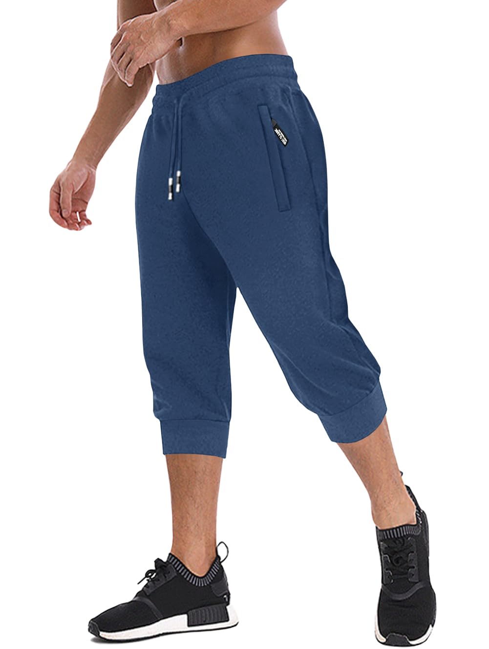 MAGNIVIT Men's 3/4 Jogger Capri Pants Workout Gym Below Knee Shorts Zipper Pockets Jogger Sweatpant Capris for Men