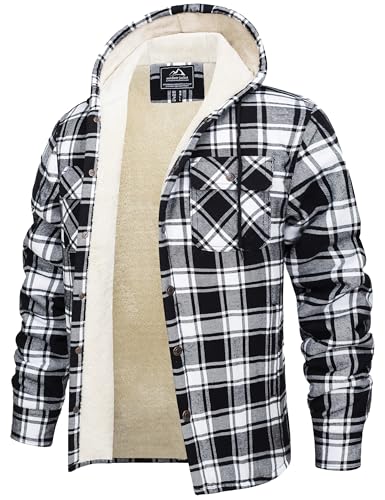 MAGNIVIT Mens Flannel Jacket Sherpa Fleece Lined Plaid Jackets Shirt Thick Snap Button Flannel Hoodie Cotton Winter Shacket