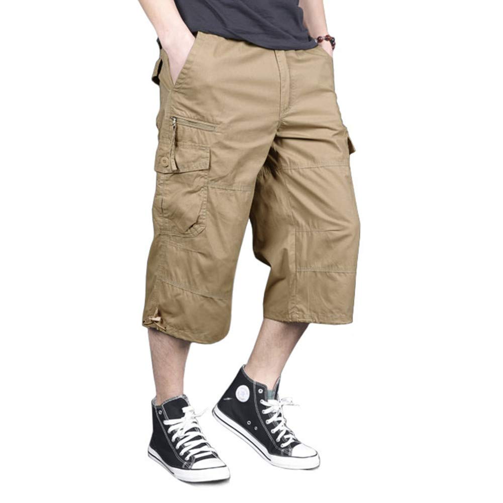 MAGNIVIT Men's Capri Long Elastic Cargo Shorts Below Knee Shorts 3/4 Cotton Cargo Casual Shorts with Multi-Pockets