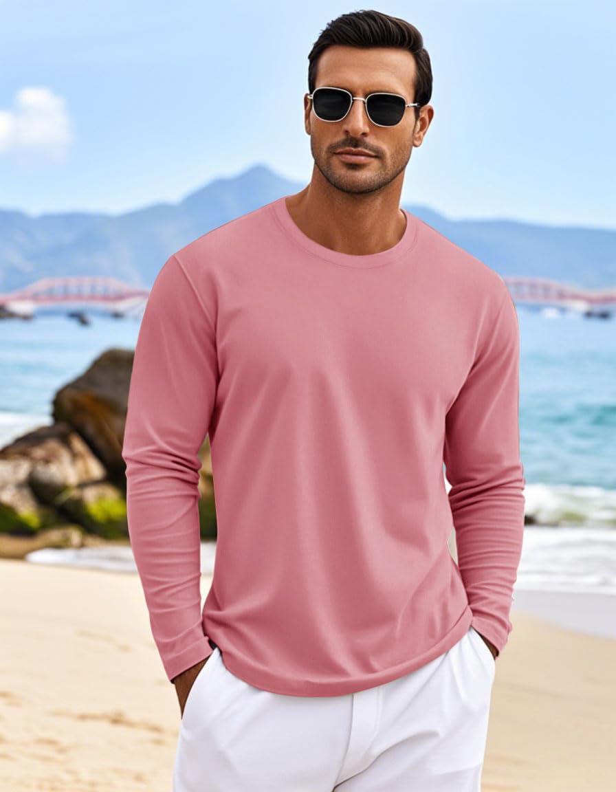 MAGNIVIT Men's Long Sleeve Shirts Cotton T-Shirt Crew Neck Midweight Tees Classic Basic Casual Tops Plain Soft Shirt
