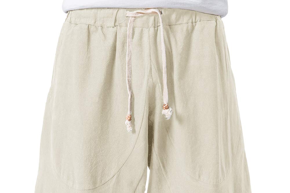 MAGNIVIT Men's Linen Cotton Capri Pants Loose Fit Elastic Waist Wide Leg Baggy Harem Pants