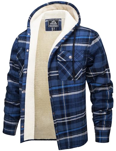 MAGNIVIT Mens Flannel Jacket Sherpa Fleece Lined Plaid Jackets Shirt Thick Snap Button Flannel Hoodie Cotton Winter Shacket