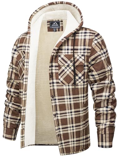MAGNIVIT Mens Flannel Jacket Sherpa Fleece Lined Plaid Jackets Shirt Thick Snap Button Flannel Hoodie Cotton Winter Shacket