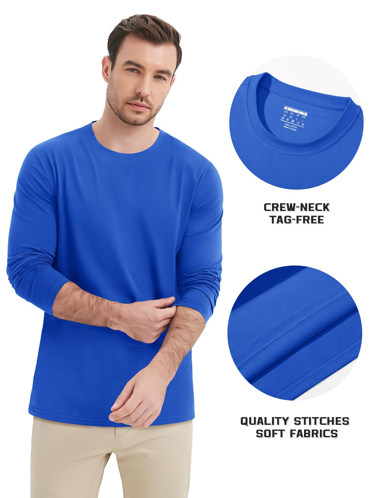 MAGNIVIT Men's Long Sleeve Shirts Cotton T-Shirt Crew Neck Midweight Tees Classic Basic Casual Tops Plain Soft Shirt