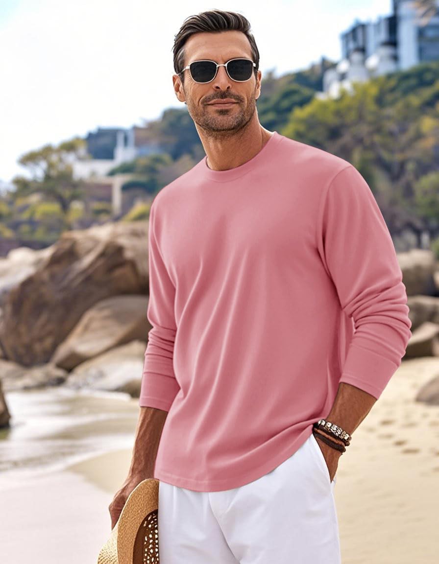 MAGNIVIT Men's Long Sleeve Shirts Cotton T-Shirt Crew Neck Midweight Tees Classic Basic Casual Tops Plain Soft Shirt